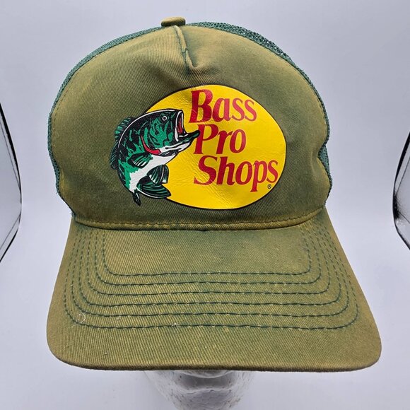 Bass Pro Shops Green Trucker Hat With Mesh Back Snapback Outdoor Fishing - Picture 1 of 10